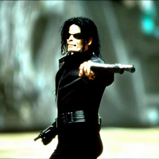 Prompt: Michael Jackson as Neo in The Matrix (1999)