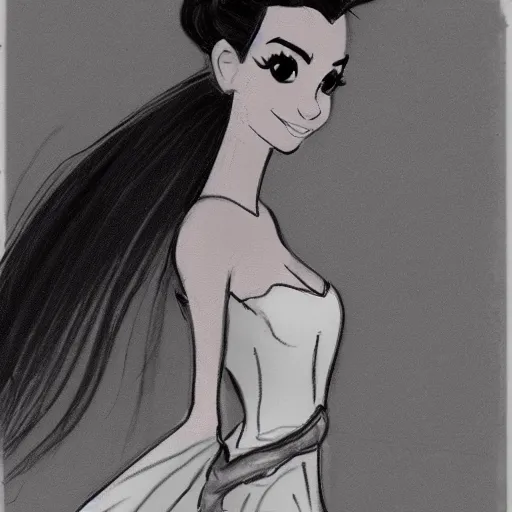 Image similar to milt kahl sketch of victoria justice with done up hair, tendrils and ponytail as princess padme from star wars episode 3