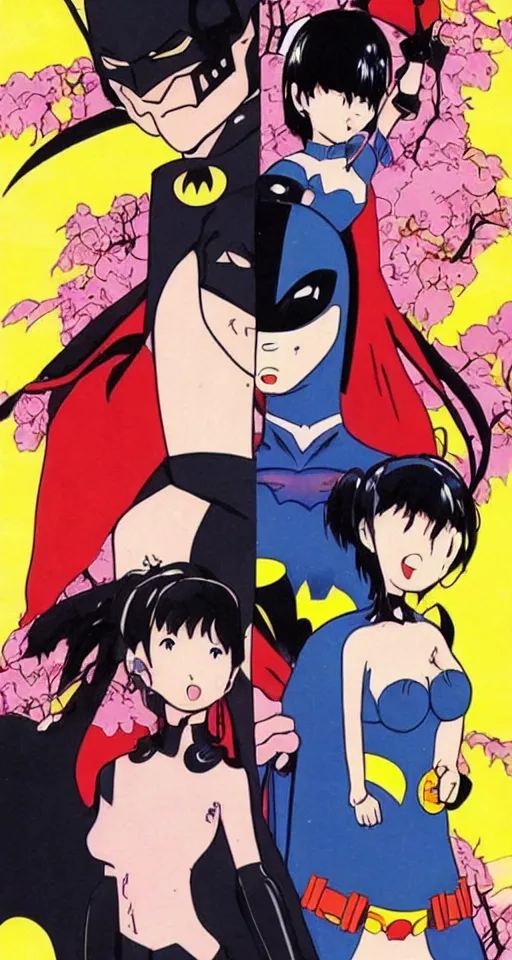 Image similar to Batman and incredibly powerful Anime Girl, created by Hideaki Anno + Katsuhiro Otomo +Rumiko Takahashi, Movie poster style, box office hit, a masterpiece