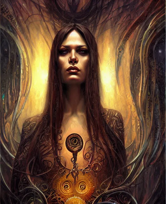 Image similar to eldritch horror, trending on artstation, portrait, tarot card, digital art by karol bak