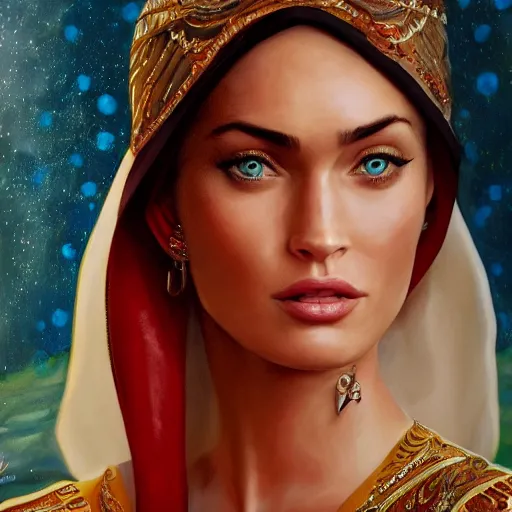 Image similar to a portrait of an arabian princess in a disney movie, megan fox, oil painting, pale colors, high detail, 8 k, wide angle, trending on artstation,