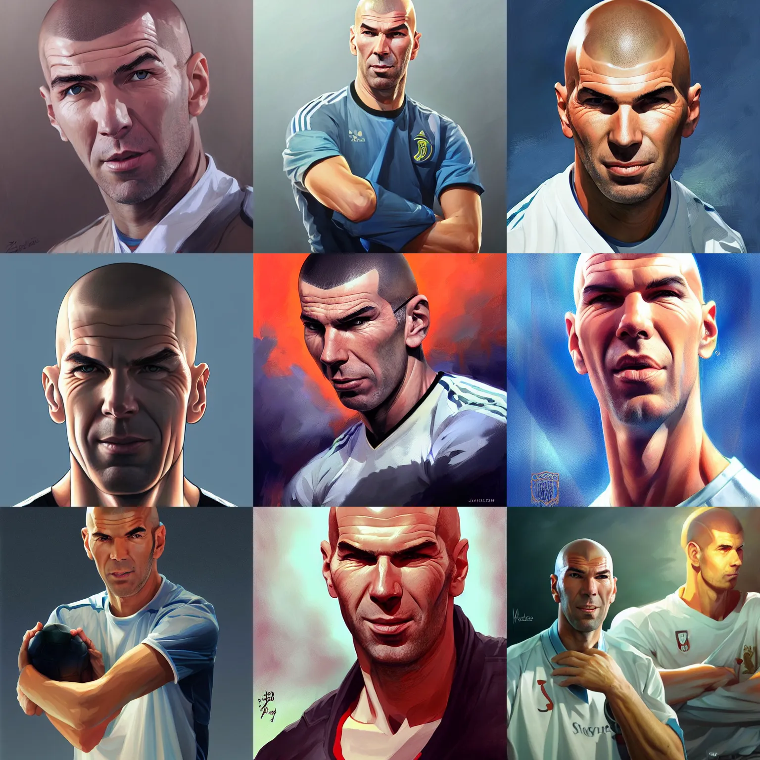 Prompt: portrait of Zinedine Zidane by Jesper Ejsing, by RHADS, Makoto Shinkai and Lois van baarle, ilya kuvshinov, rossdraws