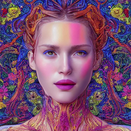 Prompt: the portrait of a ridiculously beautiful and elegant russian woman partially made of onion rings of all colors, an ultrafine detailed illustration by james jean, final fantasy, intricate linework, bright colors, behance contest winner, vanitas, angular, altermodern, unreal engine 5 highly rendered, global illumination, radiant light, detailed and intricate environment