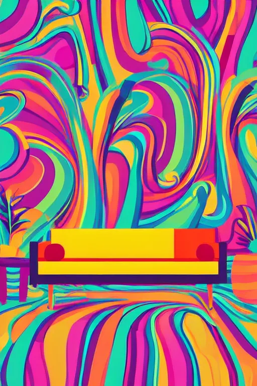 Image similar to minimalist boho style art of a colorful couch, illustration, vector art