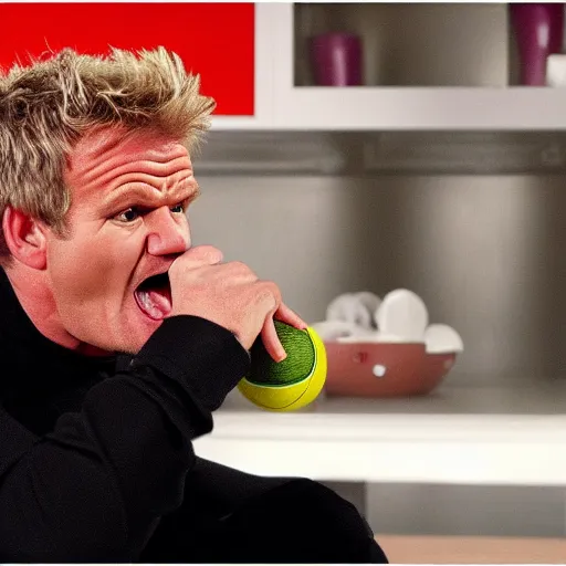 Image similar to angry!! gordon ramsey eating a basketball, tv still