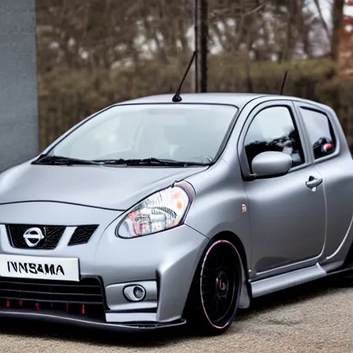Prompt: a grey 2013 nissan micra k13 with a nismo widebody kit