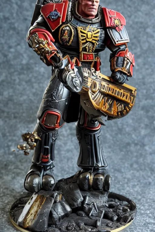 Image similar to arnold schwarzenegger Warhammer 40k Figure, studio photograph, diorama, games workshop, artstation, pinterest, 8k, sigma 75mm