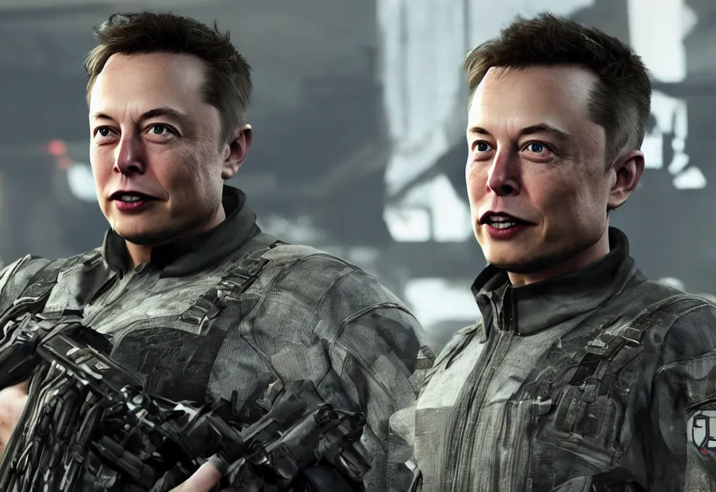 Image similar to elon musk in call of duty, elon musk in the video game call of duty, gameplay screenshot, close up, 3 d rendering. unreal engine. amazing likeness. very detailed.