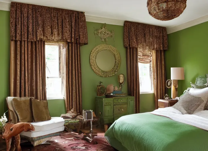 Image similar to bedroom with horse statues green and brown trim