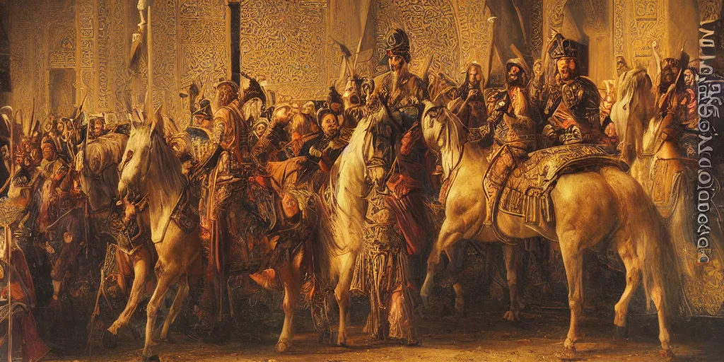 Prompt: Highly detailed and cinematic romantic period oil painting of the Persian king Cyrus the great, strong atmosphere, oil painting masterpiece by Josep Tapiró Baró, symmetry, fractals