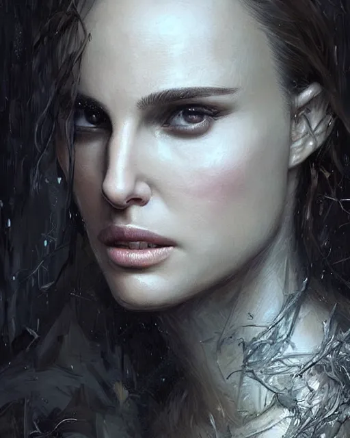 Image similar to natalie portman, hyper realistic face, beautiful eyes, fantasy art, in the style of greg rutkowski, intricate, hyper detailed, smooth