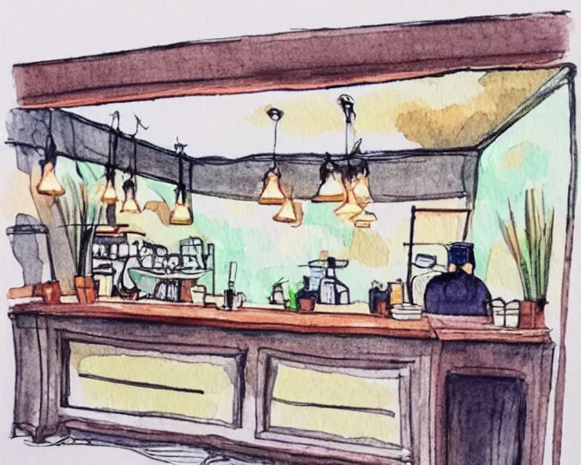 Image similar to a coffee shop smooth light color watercolor ink pen