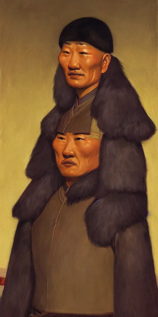 Image similar to a stunning and noble highly detailed portrait of genghis khan by edward hopper, trending on artstation, oil painting masterpiece, symmetry, mysterious, very very very aesthetic