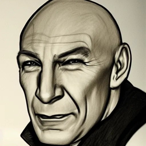 Image similar to a pencil sketch of jean - luc picard