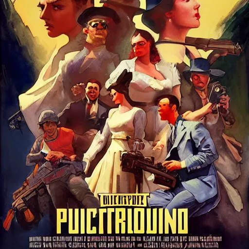 Prompt: vintage movie poster art for pubg by greg manchess, mucha, kandinsky touches, watercolor, in style of rococo, sharp focus, artstation, cinematic lighting, hyper realism, octane render, epic, award - winning, 8 k, hyper detailed.