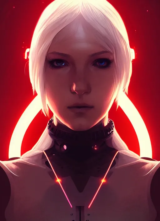 Prompt: symmetry portrait of a 2 from nier automata, sci - fi, tech wear, glowing lights intricate, elegant, highly detailed, digital painting, artstation, concept art, smooth, sharp focus, illustration, art by artgerm and greg rutkowski and alphonse mucha