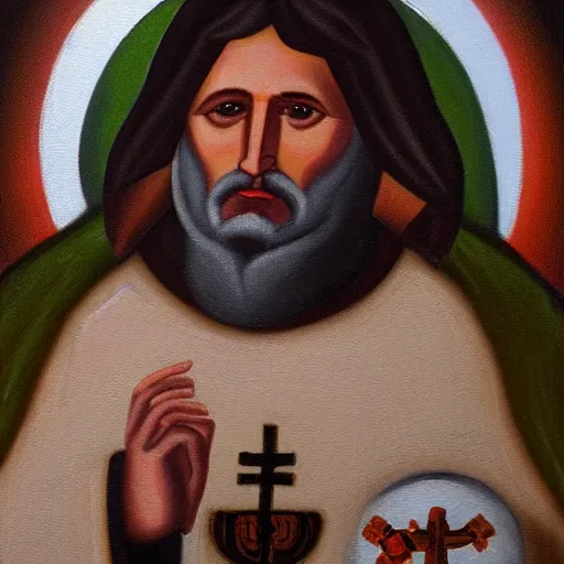 Image similar to Saint Gabe Newell. Icon, Oil, Painting.