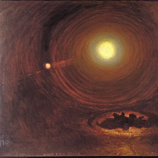 Prompt: a religious depiction of a black hole as seen through a telescope by ilya repin