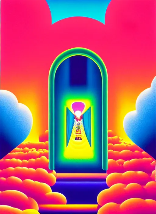 Image similar to gates to heaven by shusei nagaoka, kaws, david rudnick, airbrush on canvas, pastell colours, cell shaded!!!, 8 k