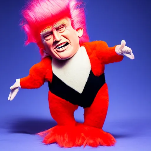 Image similar to Donald Trump as a troll doll, studio photo,