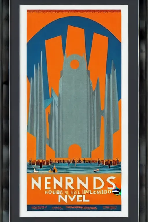 Prompt: art deco travel poster. the netherlands, framed poster