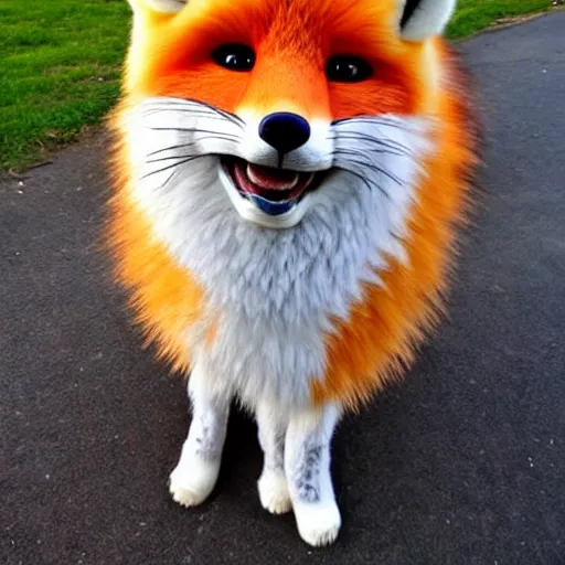 Prompt: extremely fluffy fox fursuit, cute, photo