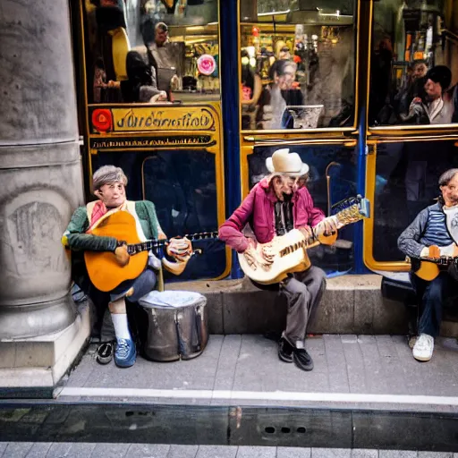 Image similar to paris metro buskers 1980s, XF IQ4, 150MP, 50mm, F1.4, ISO 200, 1/160s, natural light