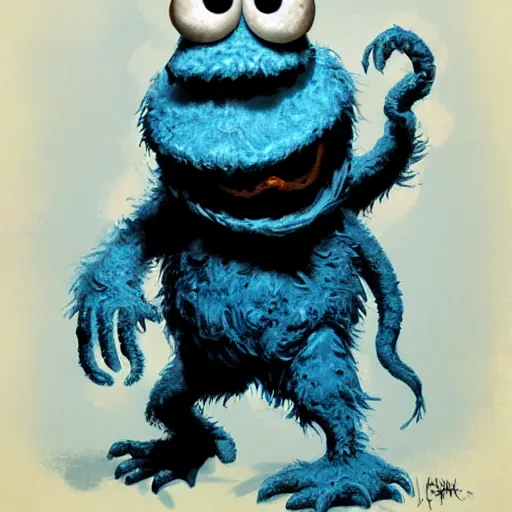 Image similar to a eldritch god as cookie monster, lovecraftian, evil, craig mullins