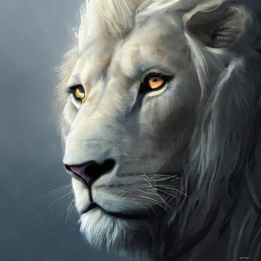 Image similar to a beautfiul award winning commission portrait of an anthro albino lion wearing diamond victorian armour,digital art,art by greg rutkowski,character design by charles bowater,photorealistic,ross tran,hyperdetailed,detailed face,fascinating,2021,western comic style