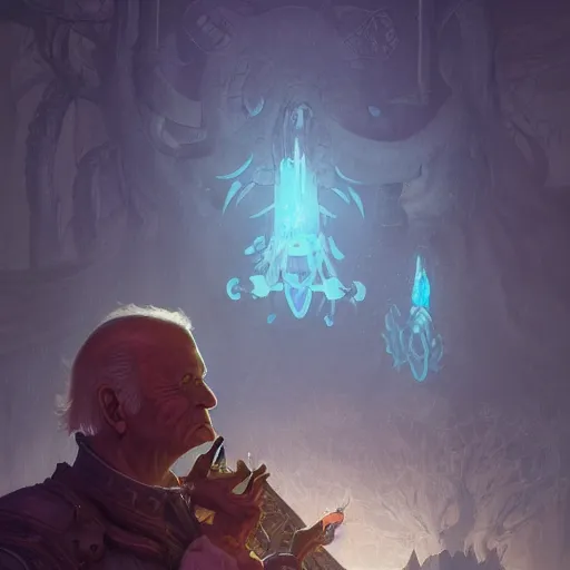 Image similar to Joe Biden , D&D, fantasy, intricate, elegant, highly detailed, digital painting, artstation, concept art, matte,illustration, hearthstone, art by Artgerm and Greg Rutkowski and Alphonse Mucha, simon stalenhag, hyperreal