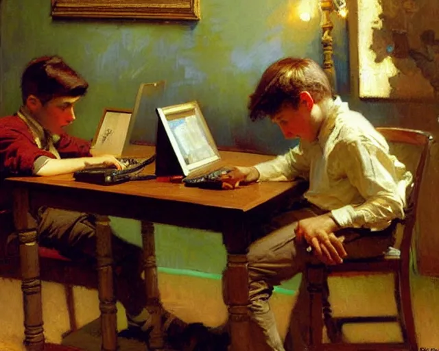 Image similar to boy playing computer games, painting by gaston bussiere, craig mullins, j. c. leyendecker