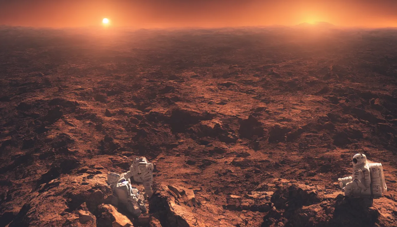 Prompt: astronaut hopelessly waiting on top of a mountain, sunset, photorealistic, 8k,