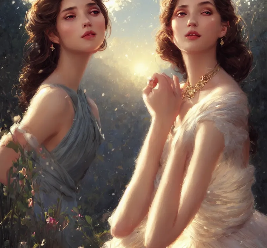 Image similar to a beautiful young charming goddess with sundress and jewelry | | winter, realistic shaded, unpleasant face, good looking, fine details, dior, lv, realistic shaded lighting poster by greg rutkowski, macoto takahashi, magali villeneuve, artgerm, jeremy lipkin and michael garmash