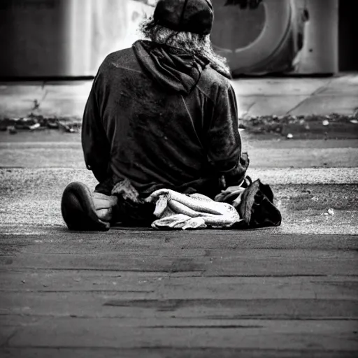 Image similar to candid photo of a real life homeless dirty minion living on the street, bum photography, detailed portrait shot, 35mm, lens, sony a7z, moody, sad, flickr, hyper realistic, real life, 4k, UHD