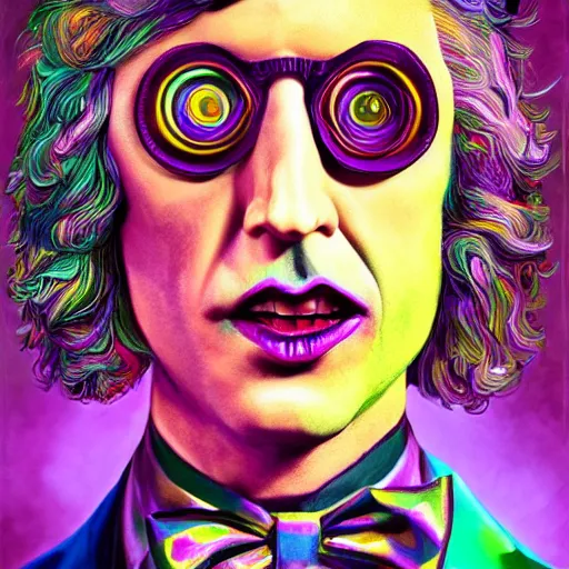 Prompt: an extremely psychedelic portrait of willy wonka as lady gaga, surreal, lsd, face, detailed, intricate, elegant, lithe, highly detailed, digital painting, artstation, concept art, smooth, sharp focus, illustration,