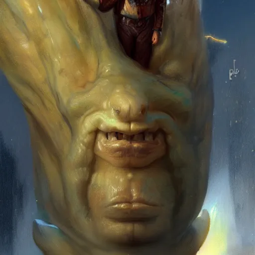 Image similar to mad mage turns himself into a giant slug, close up, painting by gaston bussiere, craig mullins, j. c. leyendecker, 4 k, 8 k, trending on artstation, artstationhd, artstationhq, highest detail