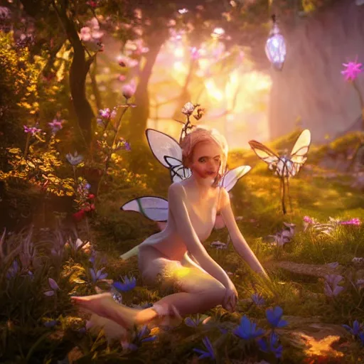 Image similar to fairies in a fantasy world, highly detailed, photorealistic portrait, bright studio setting, studio lighting, crisp quality and light reflections, unreal engine 5 quality render