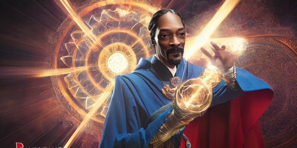 Image similar to snoop dogg doctor strange, refractions, highly detailed, environmental light, cinematic by francis tneh