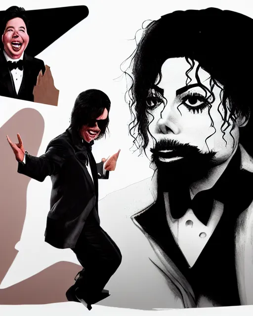 Image similar to Michael Mcintyre & a bearded man & white Michael Jackson in a nightclub in Porto,real life skin, intricate, elegant, highly detailed, artstation, concept art, smooth, sharp focus, photo