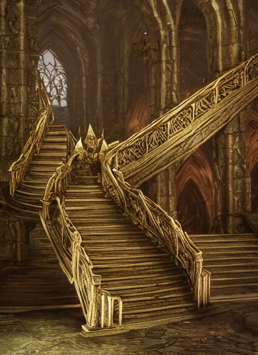 Prompt: castle stairs, ultra detailed fantasy, elden ring, realistic, dnd, rpg, lotr game design fanart by concept art, behance hd, artstation, deviantart, global illumination radiating a glowing aura global illumination ray tracing hdr render in unreal engine 5