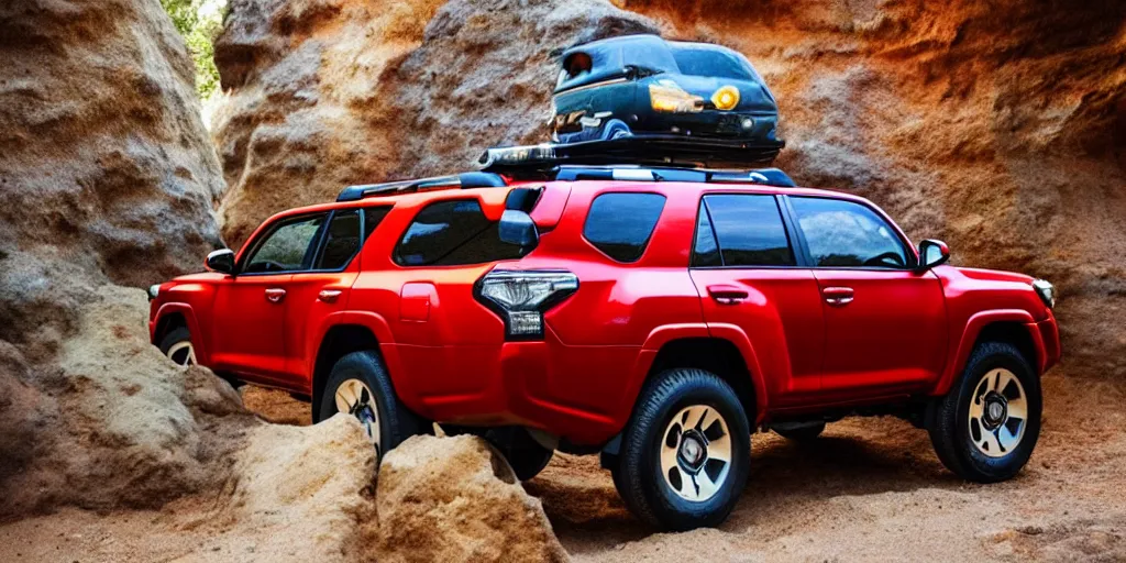 Prompt: A toyota 4runner in a cave made of candy