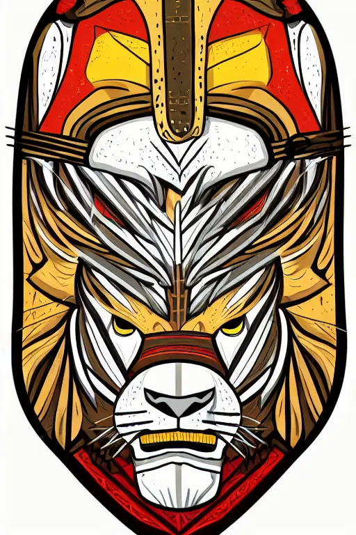 Image similar to Portrait of a lion in a medieval armor, colorful, illustration, highly detailed, simple, smooth and clean vector curves, no jagged lines, vector art, smooth