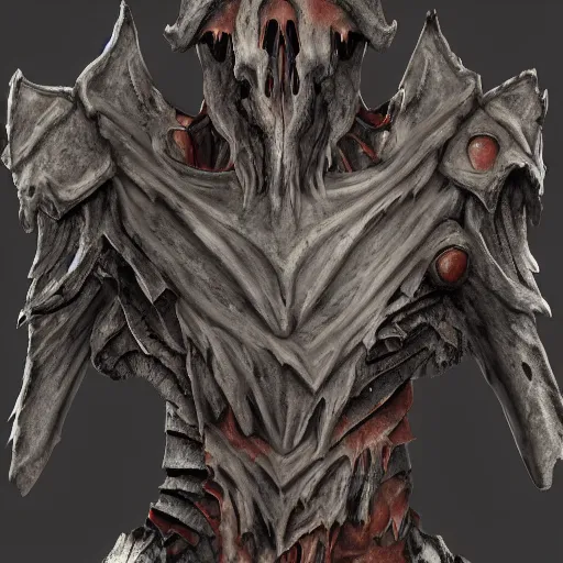 Image similar to ancient bone armor concept, grim display, 4k detailed