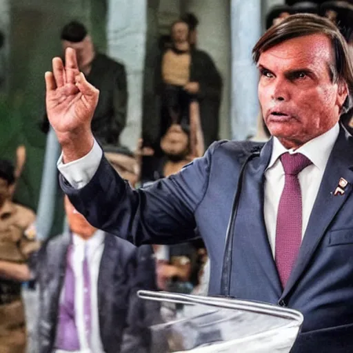 Prompt: bolsonaro, a still of an horror movie scene