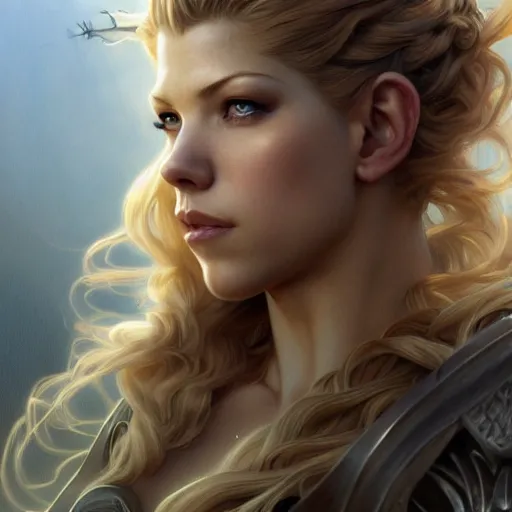 Image similar to beautiful Katheryn Winnick, western, closeup, D&D, fantasy, intricate, elegant, highly detailed, digital painting, artstation, concept art, matte, sharp focus, illustration, art by Artgerm and Greg Rutkowski and Alphonse Mucha