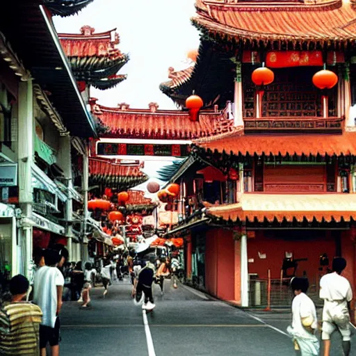 Prompt: a street in chinatown, singapore, by moebius