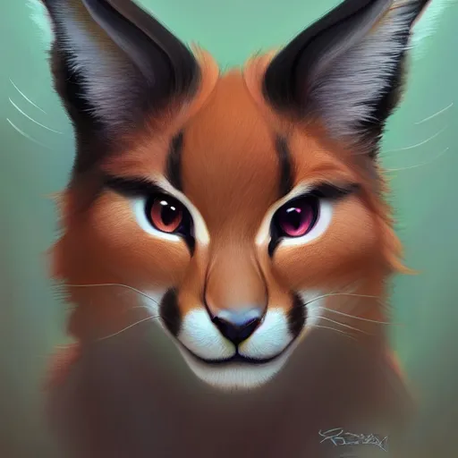 Prompt: a portrait of cute fluffy caracal, art by lois van baarle and loish and ross tran and rossdraws and sam yang and samdoesarts and artgerm and saruei and disney, digital art, highly detailed, intricate, sharp focus, trending on artstation hq, deviantart, unreal engine 5, 4 k uhd image