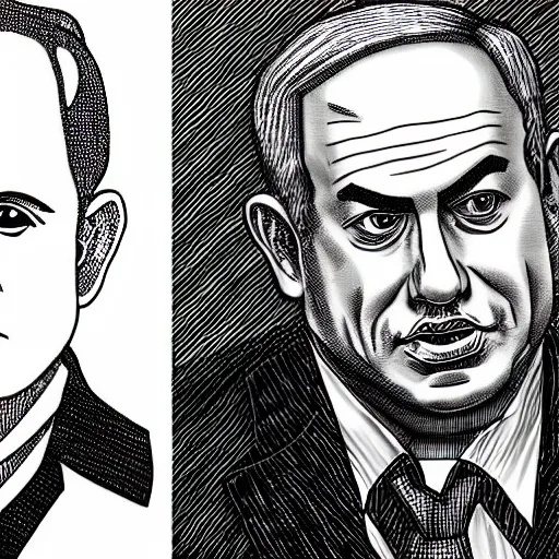 Prompt: a portrait of benjamin netanyahu by junji ito