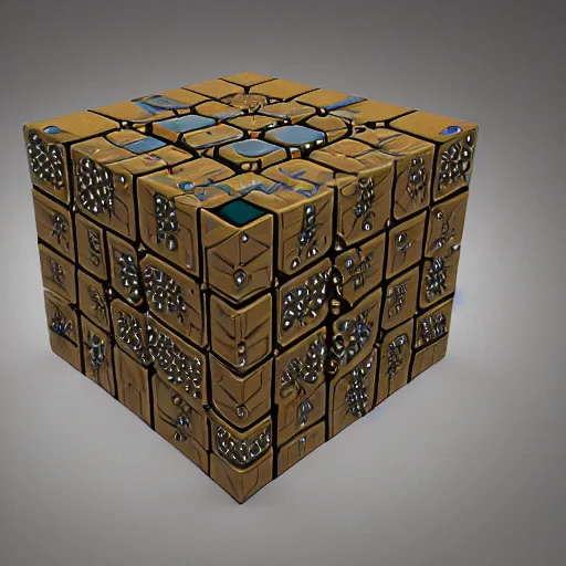 Image similar to menger sponge fractal cube, unreal engine, volumetric lighting, trending on artstation