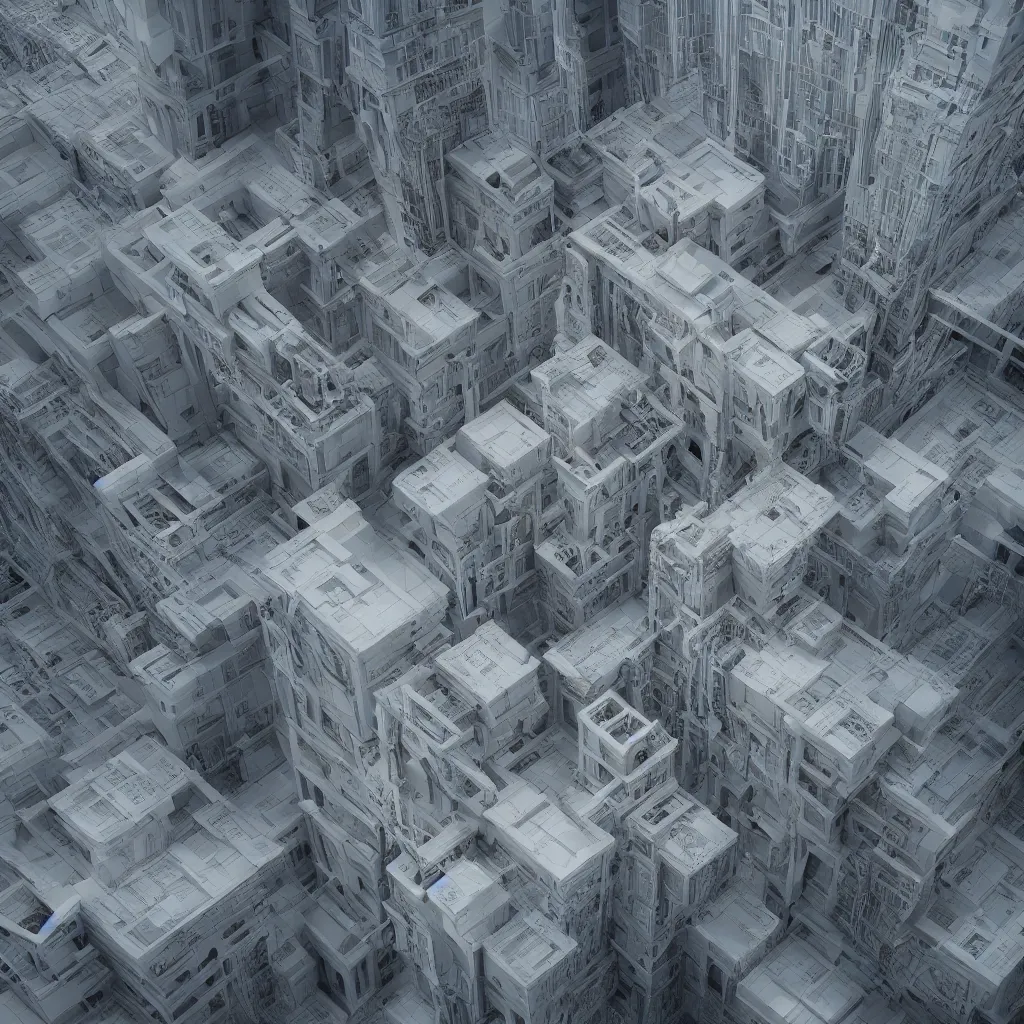 Prompt: impossible 3 d fractal building, octane render